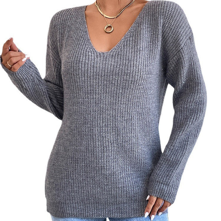 Pull sans manches col V dos nu Y2K pour femme – Tricot streetwear à bandes