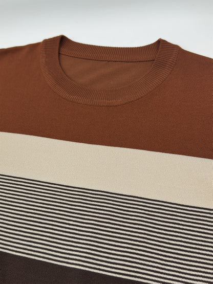 Chandail en maille rayé pour homme – Col rond classique à manches longues