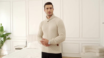 Pull en tricot gaufré pour homme – Grande élasticité avec col à revers