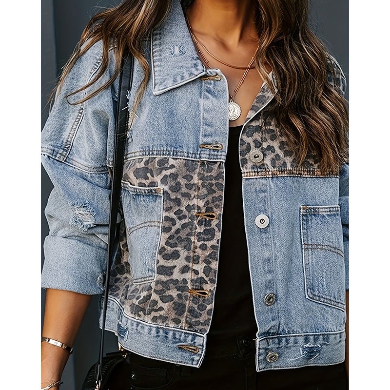 Women’s Cropped Distressed Denim Jacket – Streetwear Button Front