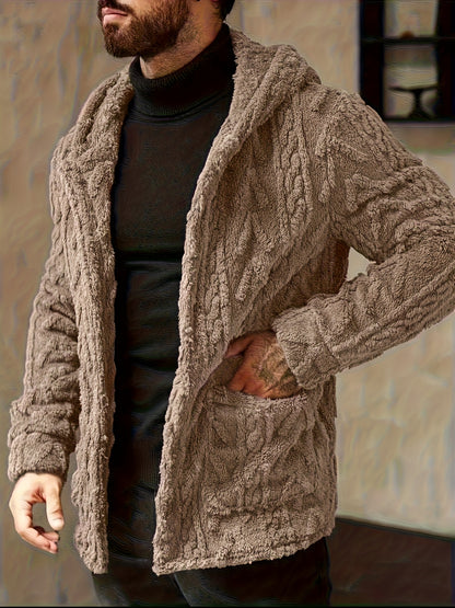 Men’s Teddy Fleece Hooded Jacket – Cozy Button-Up Winter Cardigan