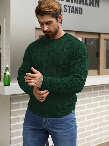 Suéter de punto a rayas para hombre – Suéter suave con cuello redondo y ribete acanalado