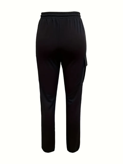 Women’s Black Cargo Pants – Elastic Drawstring Workwear Trousers