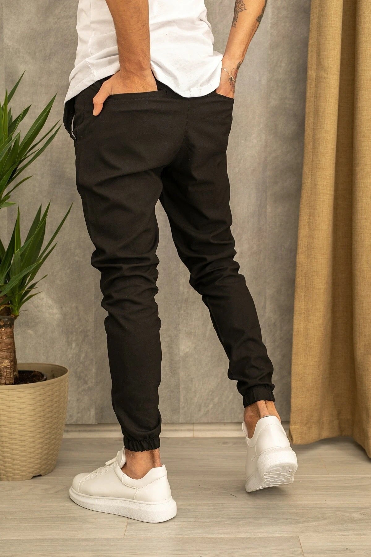 Pantalon décontracté en tissu de costume pour homme Loom & Soul – Pantalon cigarette coupe slim avec ceinture et taille mi-haute pour toutes les saisons