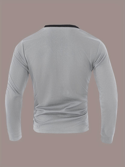 Men’s Waffle Henley Shirt – White & Black All-Season Button Top