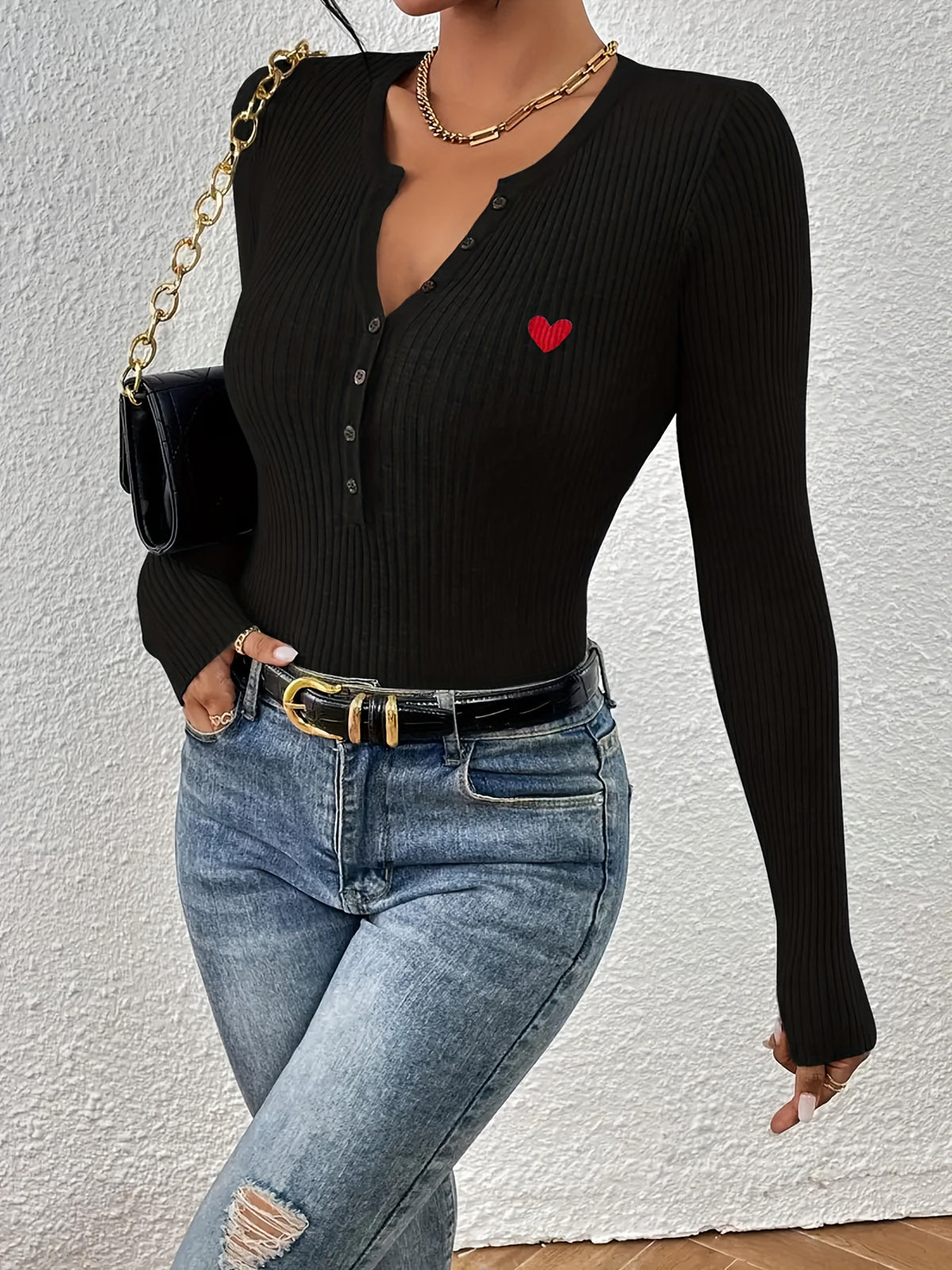Elegant V-Neck Button Sweater – Women’s Soft Long Sleeve Fall/Winter Knit