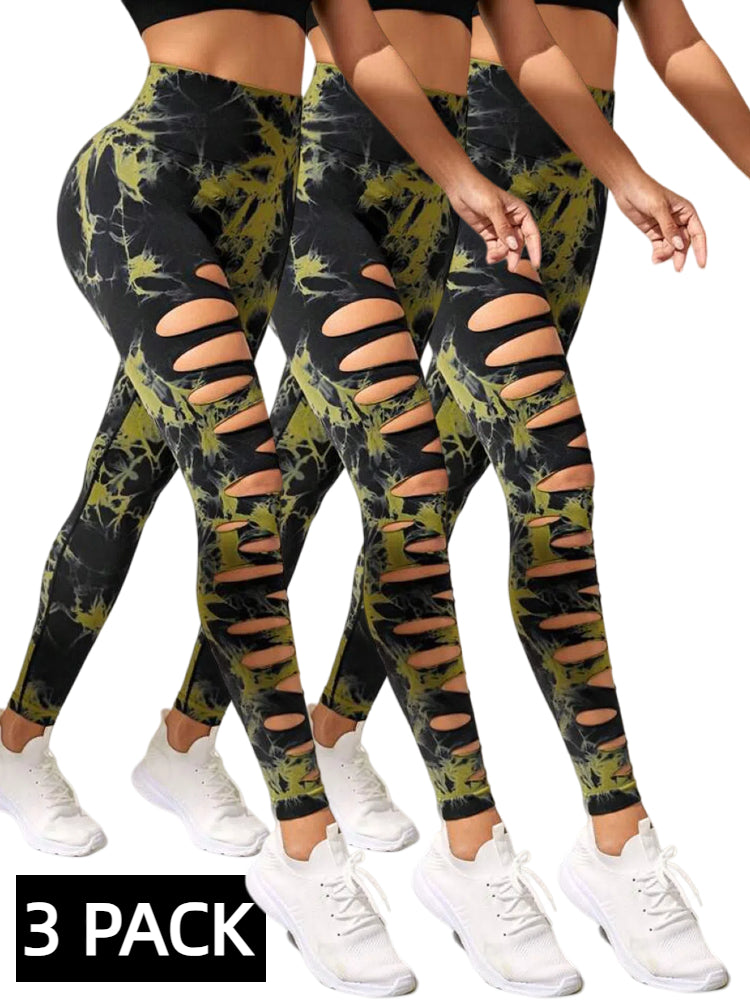 Lot de 3 leggings de yoga push-up pour femme – Pantalon de sport taille haute sans couture