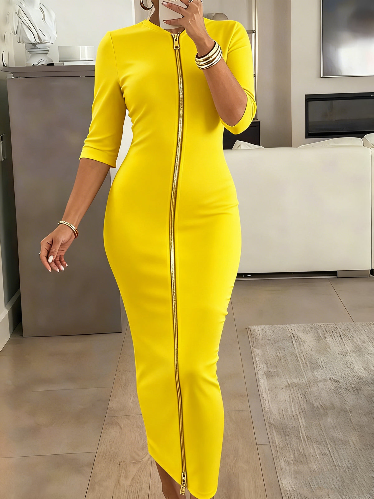 Robe midi moulante à encolure bateau – Robe élégante à manches courtes et coupe ajustée