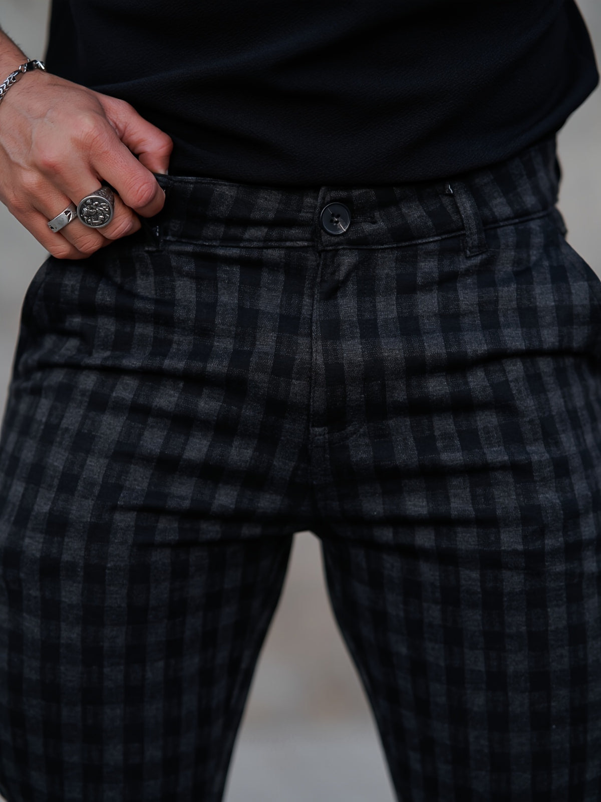 Pantalones de traje a cuadros de corte ajustado para hombre – Pantalones de vestir elásticos entallados