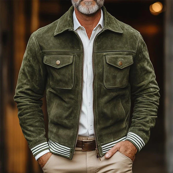 Blouson Moto Homme avec Col en Peau Lainée – Effet Cuir Coupe Ajustée