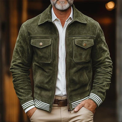 Blouson Moto Homme avec Col en Peau Lainée – Effet Cuir Coupe Ajustée