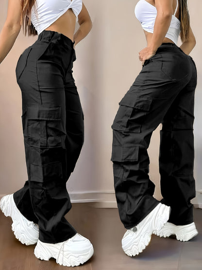 Pantalon cargo taille haute – Large et multi-poches style urbain