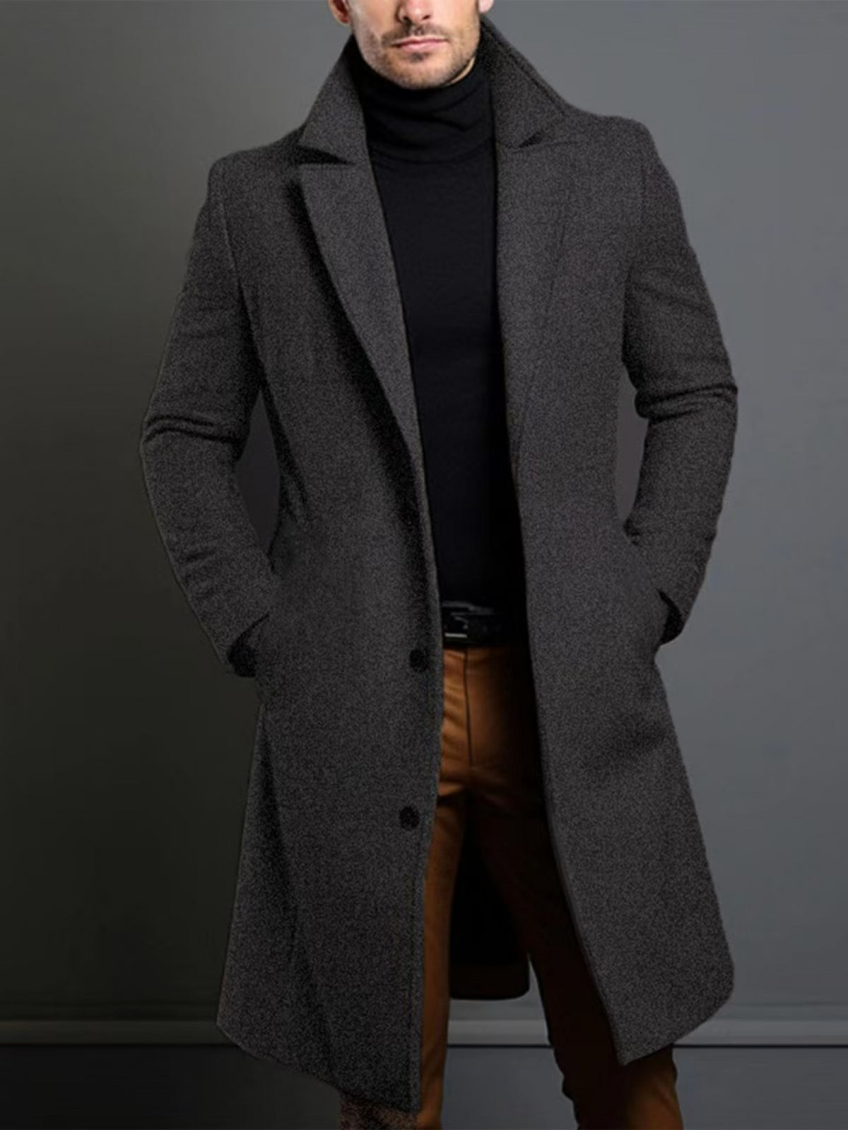 Men’s Classic Lapel Coat – Single Breasted Winter Jacket