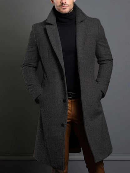 Men’s Classic Lapel Coat – Single Breasted Winter Jacket
