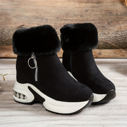 Bottines compensées pour femme – Chaussures d'hiver zippées à doublure en peluche