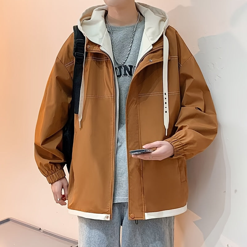 Veste zippée color block Loom & Soul pour homme – Coupe-vent léger à capuche