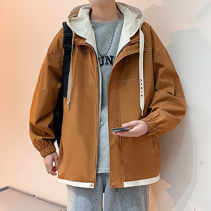 Veste zippée color block Loom & Soul pour homme – Coupe-vent léger à capuche