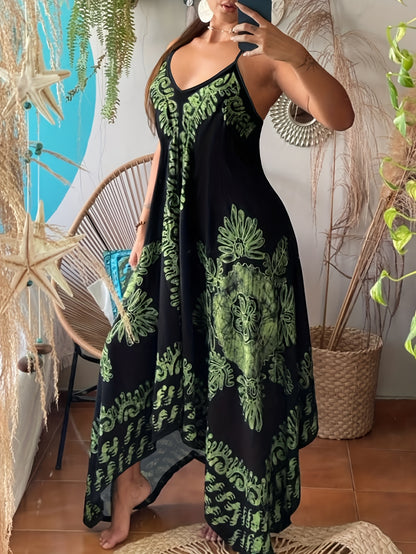 Robe longue bohème à fleurs – Robe d'été décolletée à fines bretelles