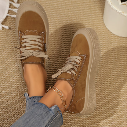 Baskets basses minimalistes à lacets pour femme – Chaussures décontractées polyvalentes