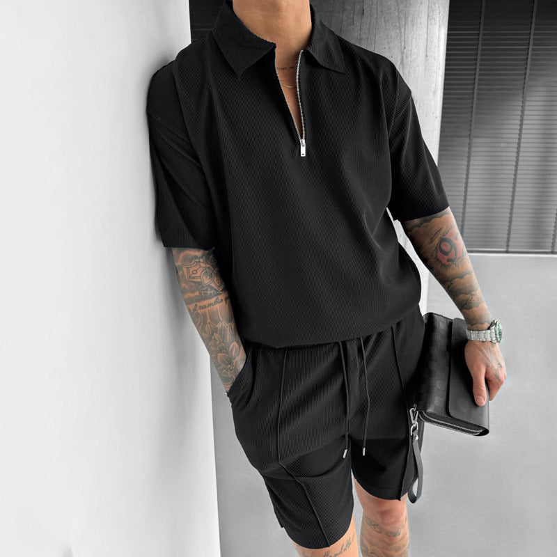 Loom & Soul™ Men’s Zipper Polo & Shorts Set – Summer Casual 2-Piece Outfit