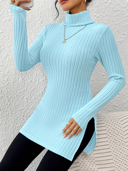 Haut élégant à col roulé pour femme – Tricot doux à manches longues et col montant