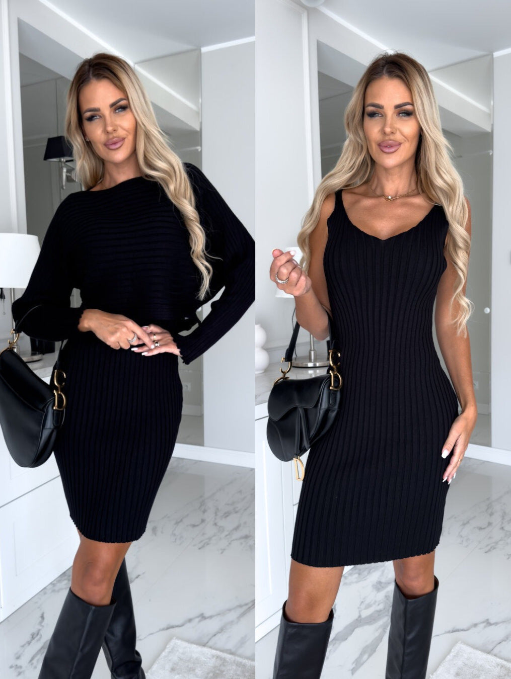 Ensemble 2 pièces Loom & Soul pour femme – Haut rayé à manches longues et jupe salopette ajustée, tenue élégante automne hiver