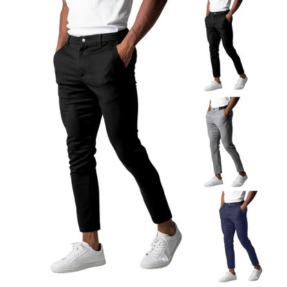 Pantalon de costume ajusté Loom & Soul™ pour homme – Pantalon uni élégant avec taille élastique et poches