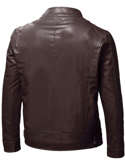 Men’s Windproof PU Jacket – Stand Collar Motorcycle Street Coat