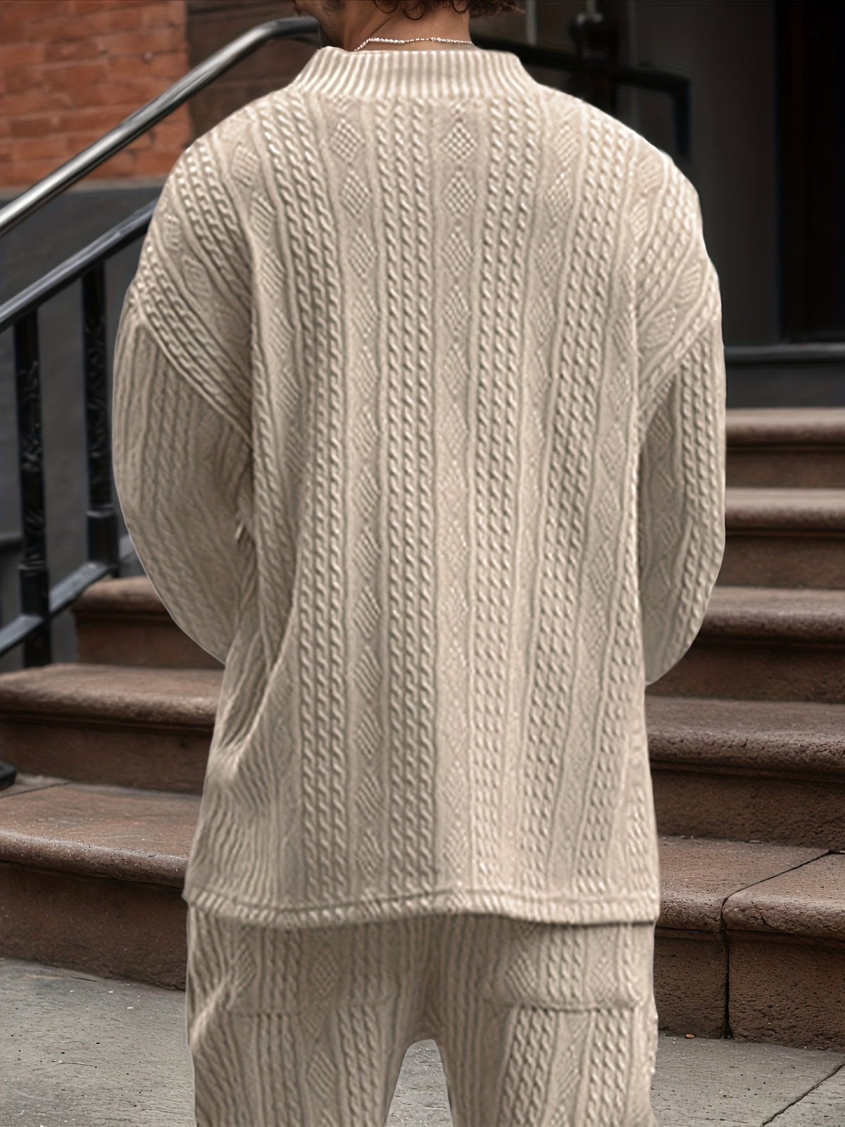 Men’s V-Neck Knit Sweater – Jacquard Rib Casual Pullover