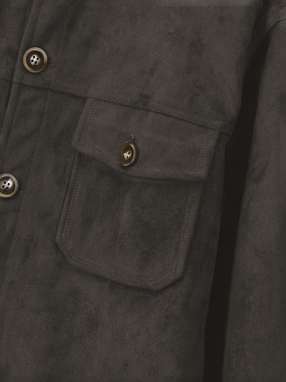 Veste en faux daim pour homme – Manteau décontracté à col montant boutonné