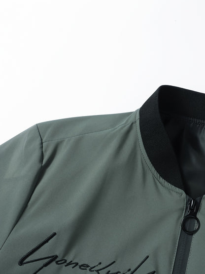 Men’s Letter Embroidered Bomber Jacket – Sporty Casual Streetwear