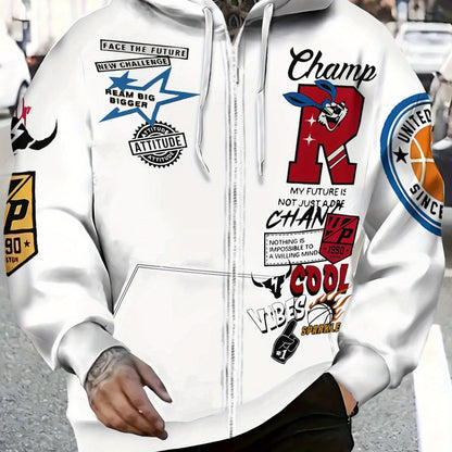 Loom & Soul Men’s Lightweight Zip Hoodie – Sporty Graphic Outdoor Jacket