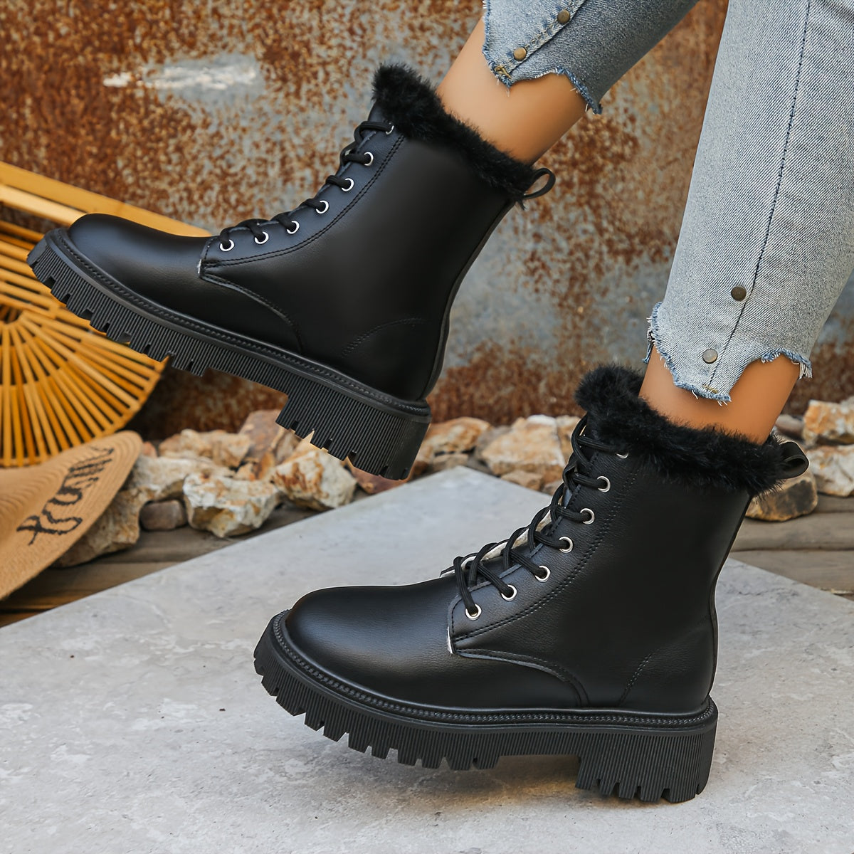 Botines de Forro Polar para Mujer – Calzado de Invierno Elegante con Cremallera y Plataforma