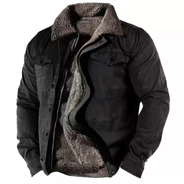 Men’s Heavyweight Fleece-Lined Cotton Jacket – Loose Fit Casual Zip Coat