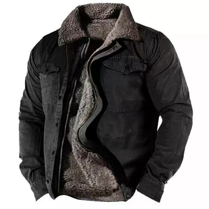 Men’s Heavyweight Fleece-Lined Cotton Jacket – Loose Fit Casual Zip Coat