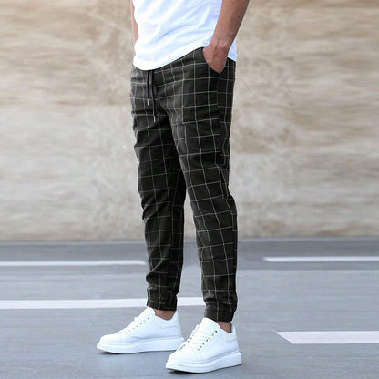 Pantalon à cordon à carreaux pour homme Loom & Soul™ – Pantalon décontracté en coton à jambe droite