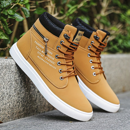 Men’s Mid-Top Casual Sneakers – Non-Slip PU Streetwear Shoes