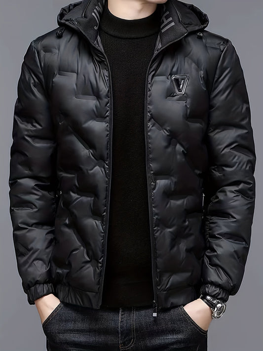 Men’s Windproof Hooded Jacket – Full-Zip Outdoor Winter Coat