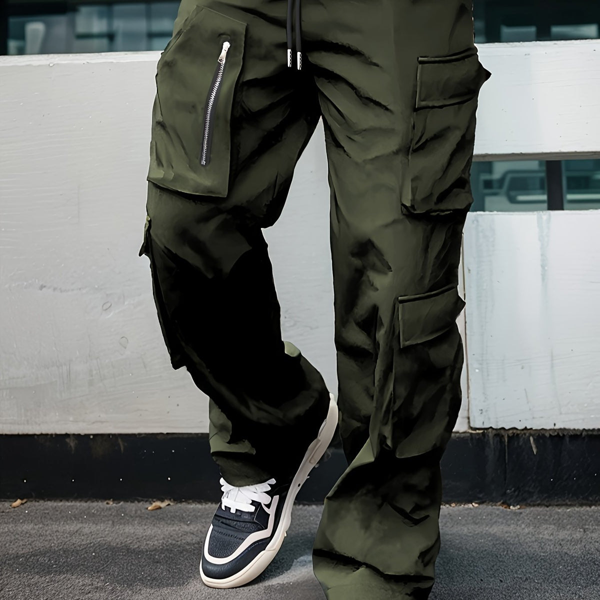 Pantalon Cargo Vert Homme – Coupe Droite Ample Taille Élastique
