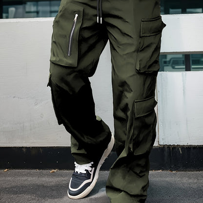 Pantalon Cargo Vert Homme – Coupe Droite Ample Taille Élastique