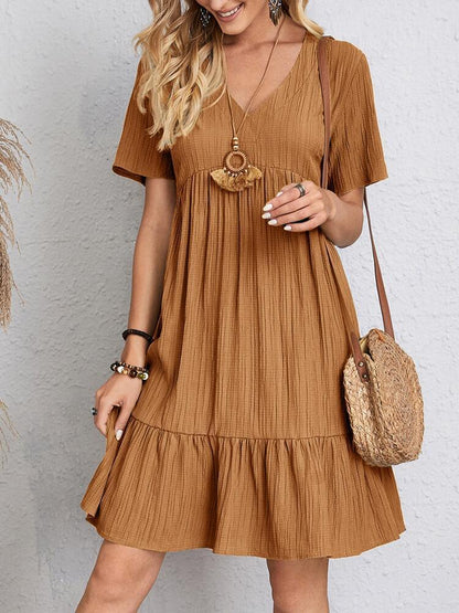 Loom & Soul™ V-Neck Ruffle Dress – Women’s Casual Short Sleeve Summer Beach Dress