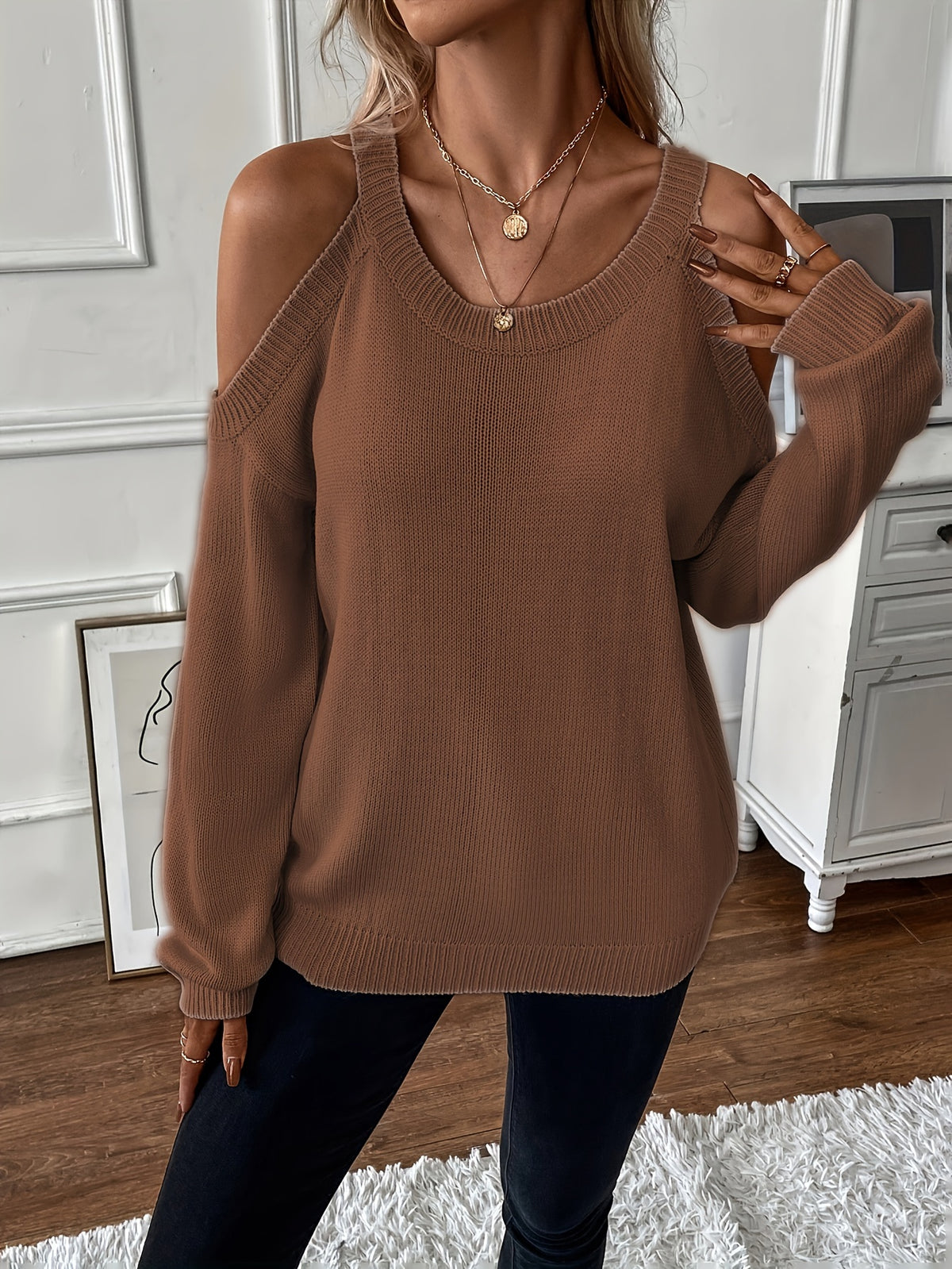 Women’s Elegant Crew Neck Pullover – Soft Knit Fall/Winter Sweater