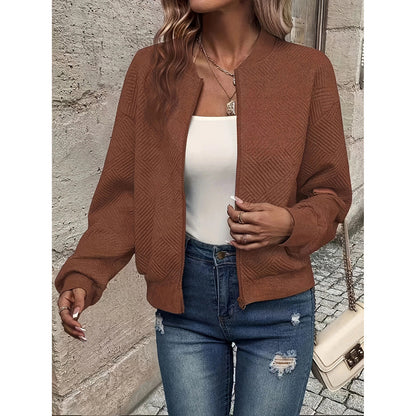 Blouson bombardier texturé Loom & Soul pour femme – Manteau mode d'automne zippé à col montant | Vêtement d'extérieur décontracté léger et chic