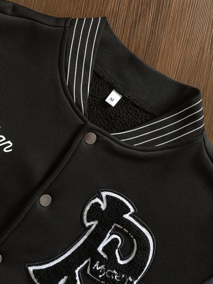 Veste de baseball brodée à lettres pour homme – Streetwear noir et gris