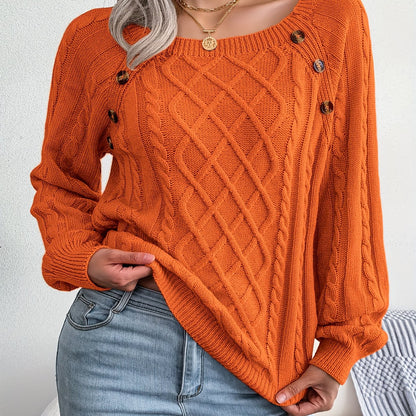 Pull texturé à manches lanternes pour femme – Haut en maille à boutons