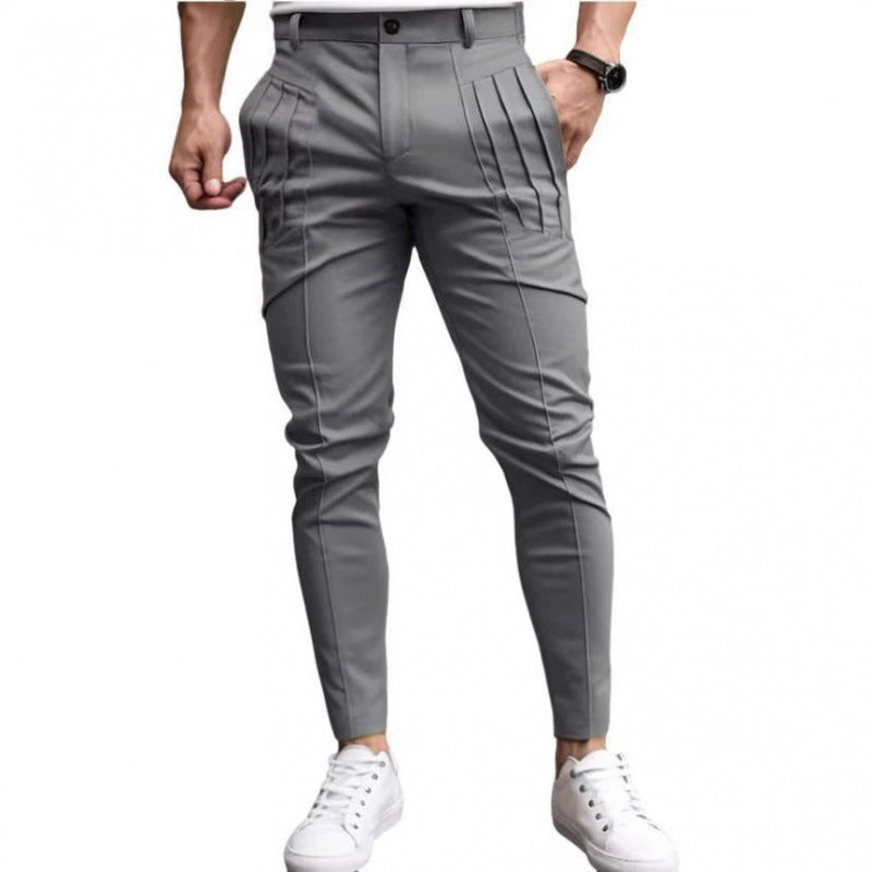 Men’s Slim Fit Cropped Dress Pants – Fleece Lined Casual Elastic Waist