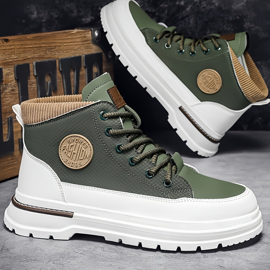 Men’s Green & White High-Top Sneakers – Lace-Up Streetwear Boots