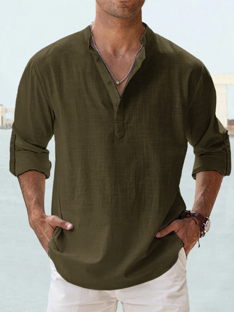 Men’s Stand Collar Sports Shirt – Loose Fit Breathable Cotton Pullover