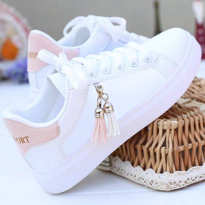 Loom & Soul™ Women’s Korean Casual Running Shoes – Summer Breathable PU Sneakers with Cross-Strap Design