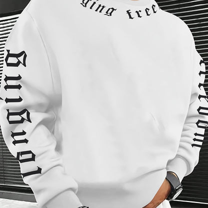 Sweat-shirt imprimé col rond pour homme – Pull tendance décontracté streetwear
